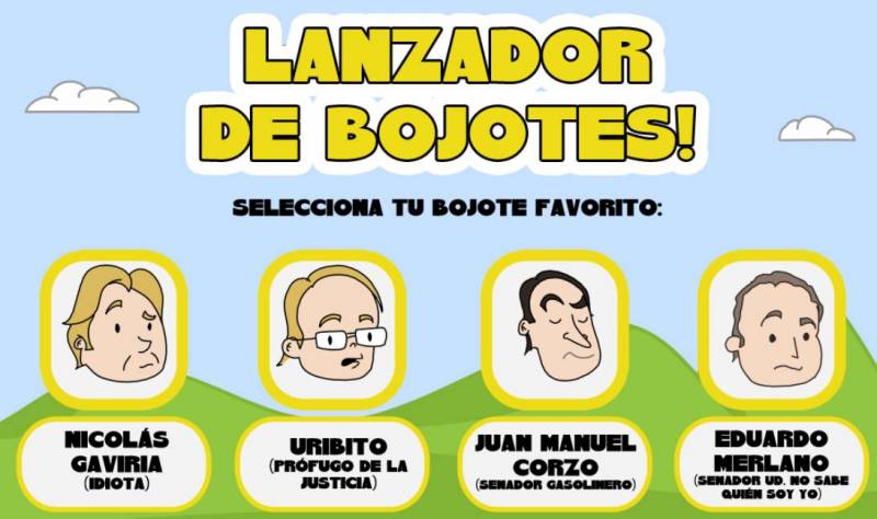 lanzador de bojotes, juego con politicos colombianos